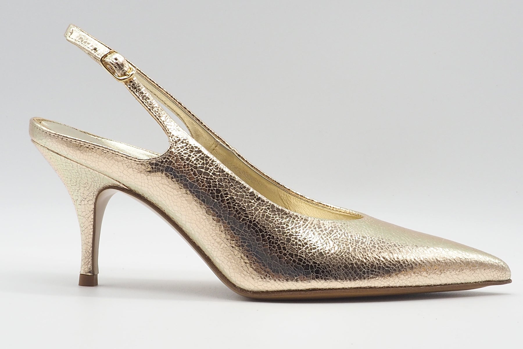 Raffinierter Damen Sling in Metallicleder Platin - 8 cm Absatz Damen Pumps & Slings Guglielmo Rotta 