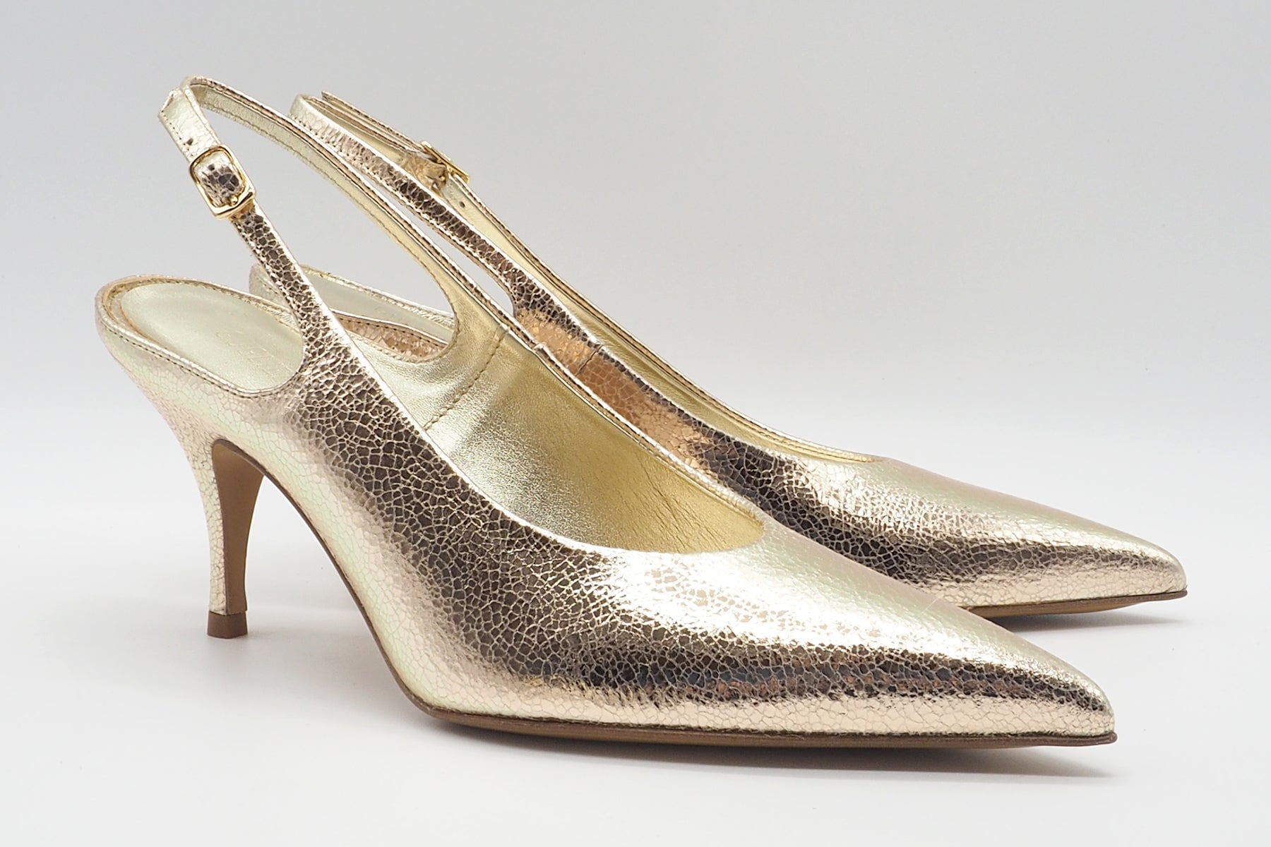 Raffinierter Damen Sling in Metallicleder Platin - 8 cm Absatz Damen Pumps & Slings Guglielmo Rotta 
