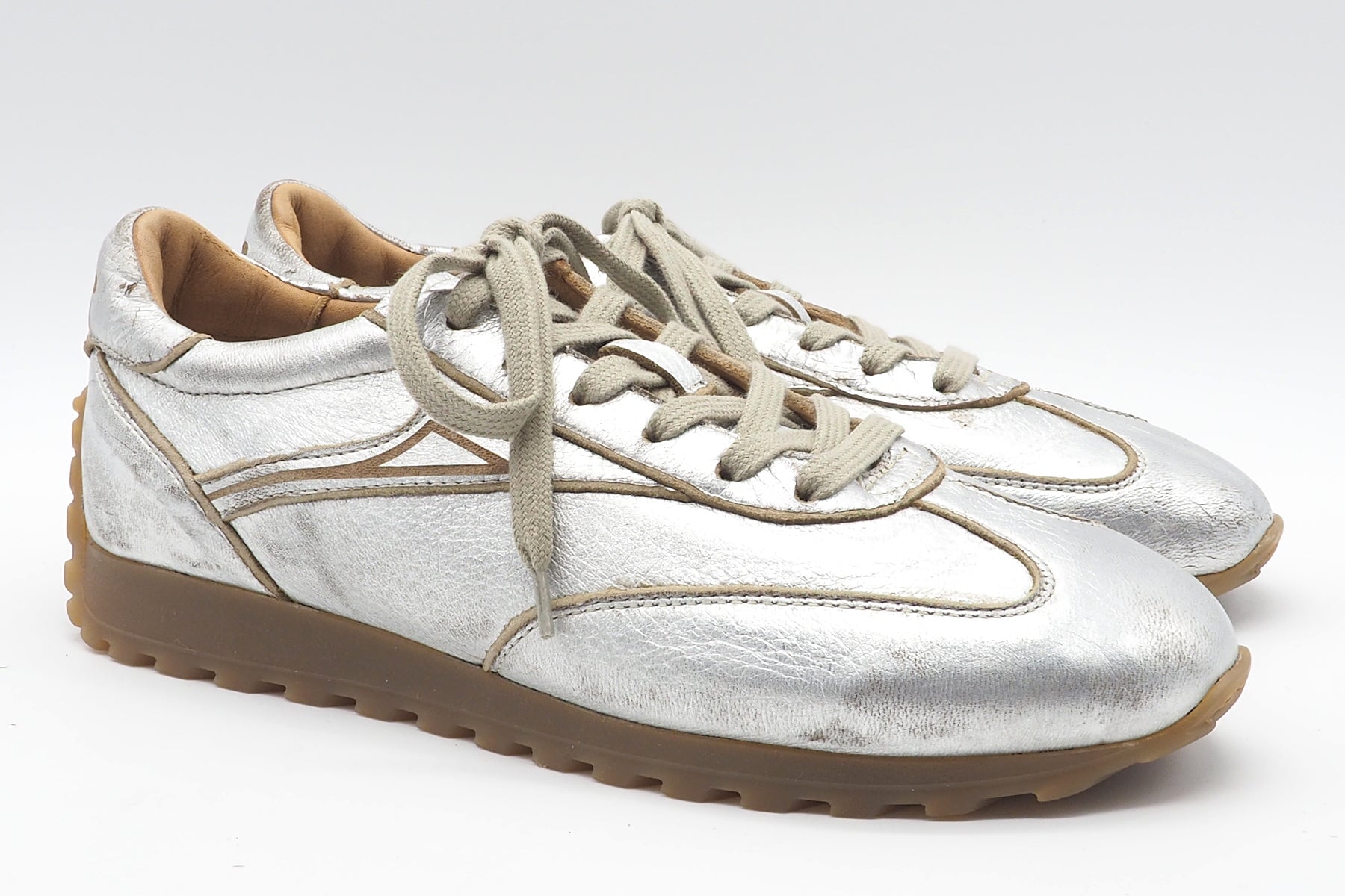 Retro Damen Sneaker aus Metallic-Leder in Silber Damen Sneaker Lemargo 