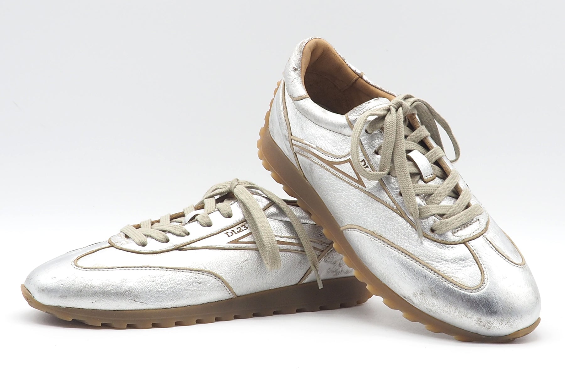 Retro Damen Sneaker aus Metallic-Leder in Silber Damen Sneaker Lemargo 