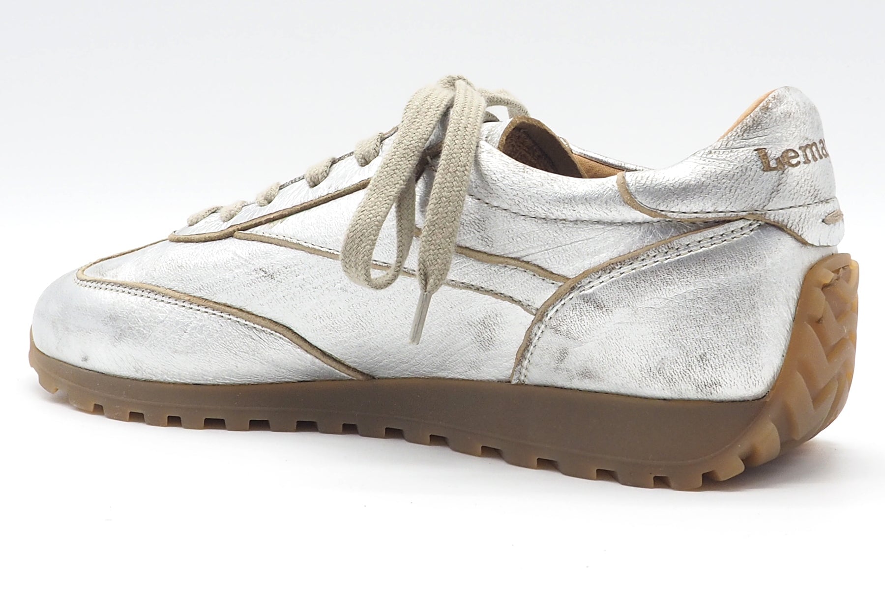 Retro Damen Sneaker aus Metallic-Leder in Silber Damen Sneaker Lemargo 
