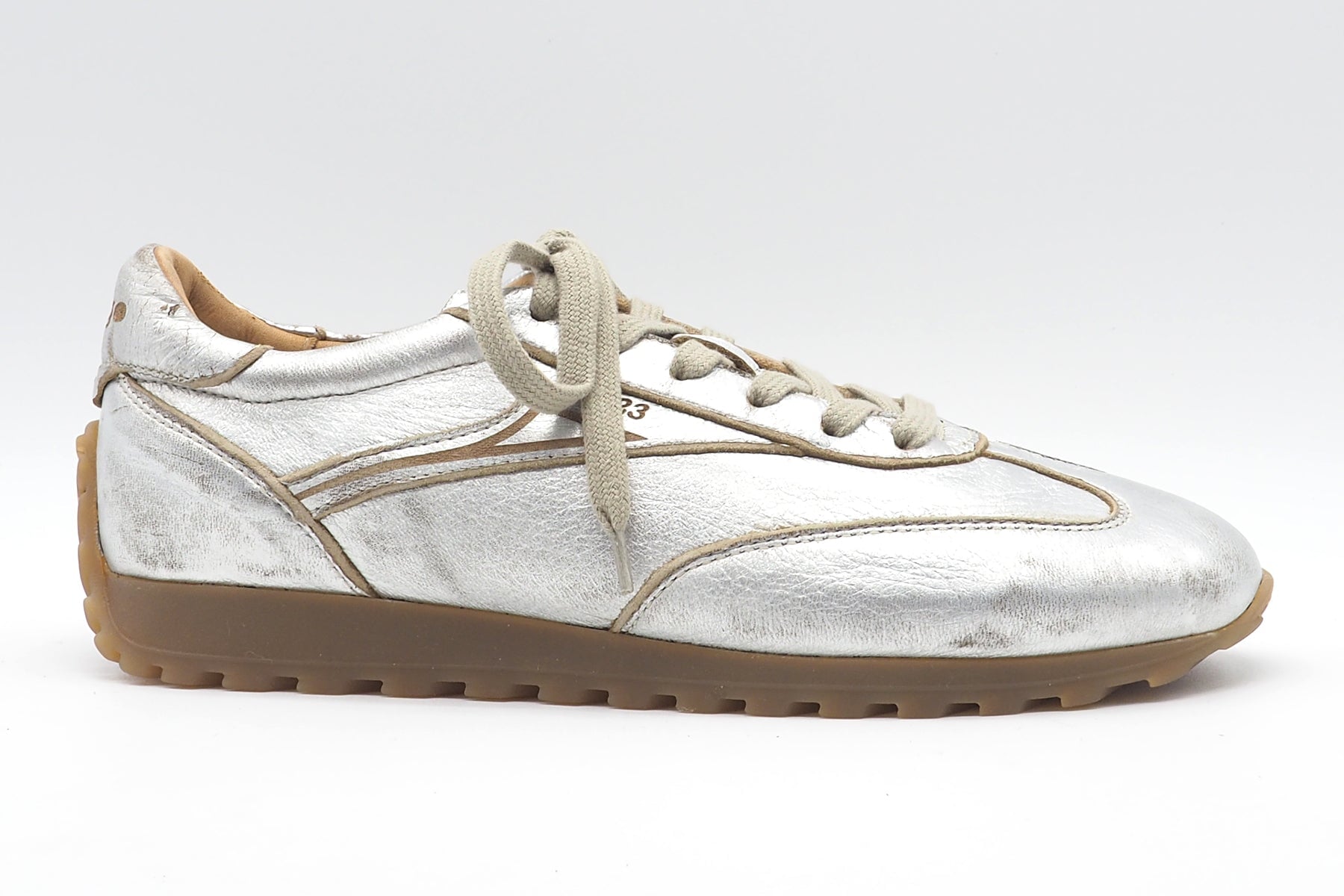 Retro Damen Sneaker aus Metallic-Leder in Silber Damen Sneaker Lemargo 