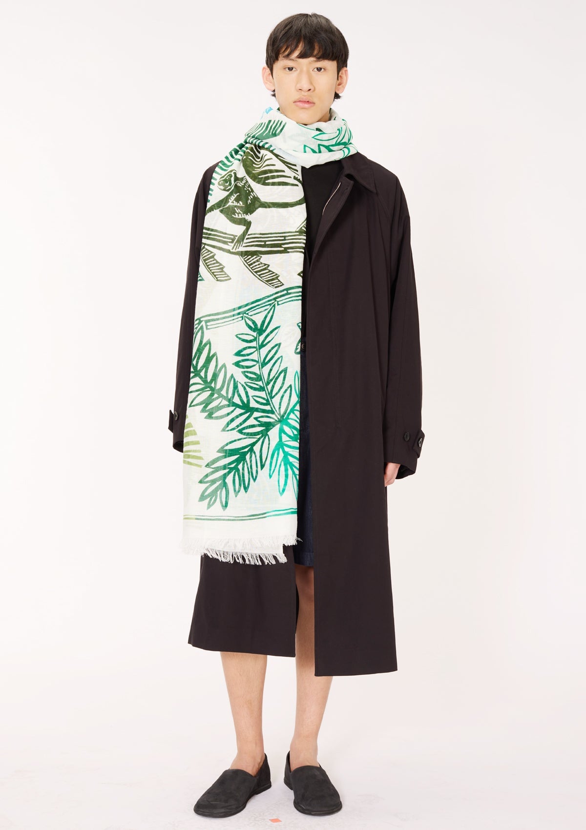 Schal aus Leinen & Baumwolle mit Palmen & Äffchen in Grün - Jungle Accessoires Tücher & Schals Inoui E. 