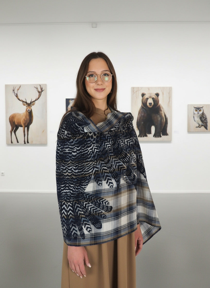 Schal aus Wolle & Baumwolle mit Eulenmotiv in Beige - Hedwige Damen Accessoires Tücher & Schals Inoui E. 