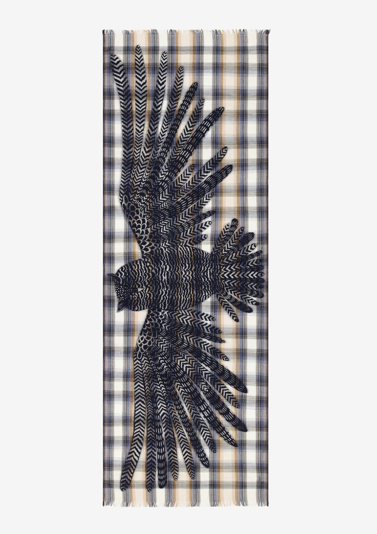 Schal aus Wolle & Baumwolle mit Eulenmotiv in Beige - Hedwige Damen Accessoires Tücher & Schals Inoui E. 