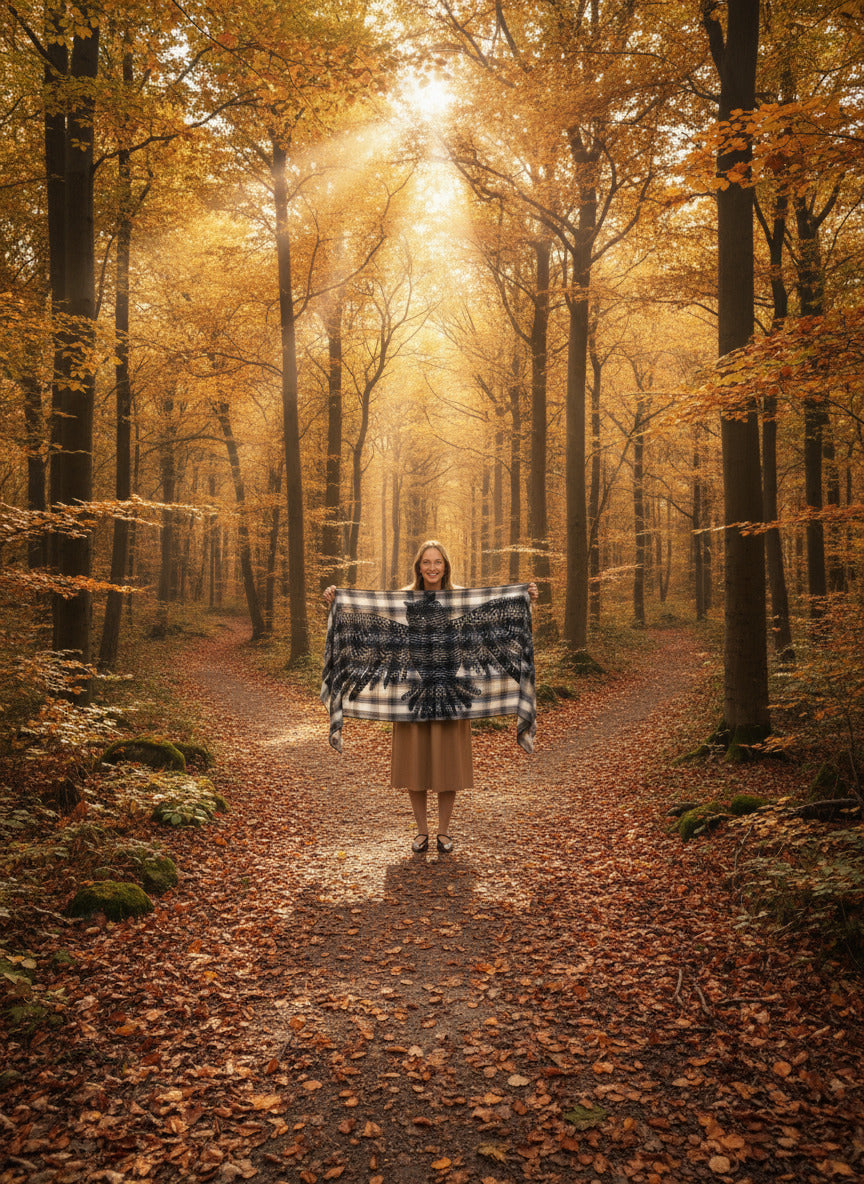 Schal aus Wolle & Baumwolle mit Eulenmotiv in Beige - Hedwige Damen Accessoires Tücher & Schals Inoui E. 