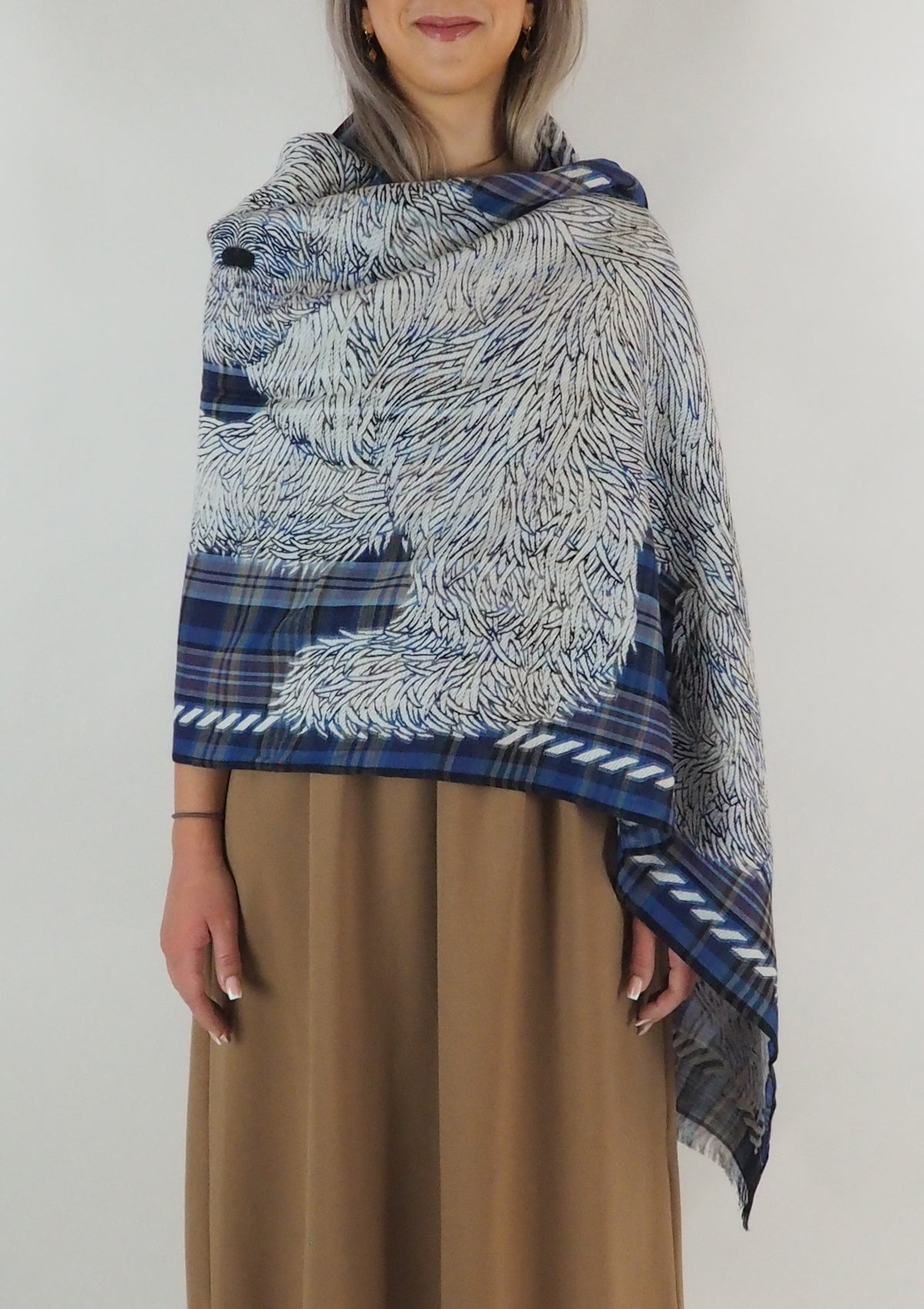 Schal aus Wolle & Baumwolle mit Hundemotiv in Blau - Freddy Damen Accessoires Tücher & Schals Inoui E. 