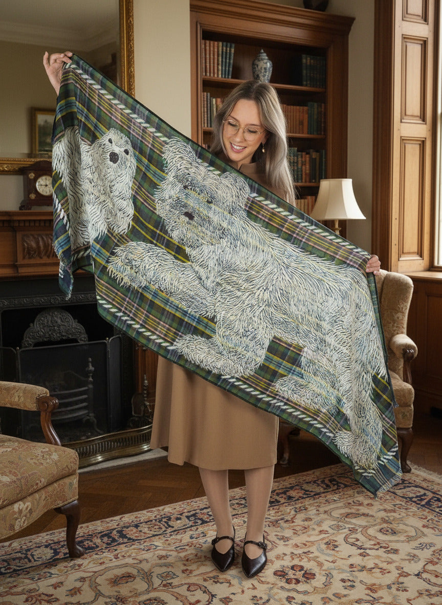 Schal aus Wolle & Baumwolle mit Hundemotiv in Khaki - Freddy Damen Accessoires Tücher & Schals Inoui E. 