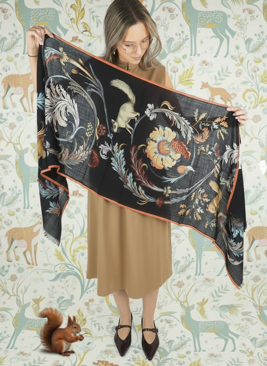 Schal aus Wolle mit Blumenmuster in Blau - Rococo Damen Accessoires Tücher & Schals Inoui E. 