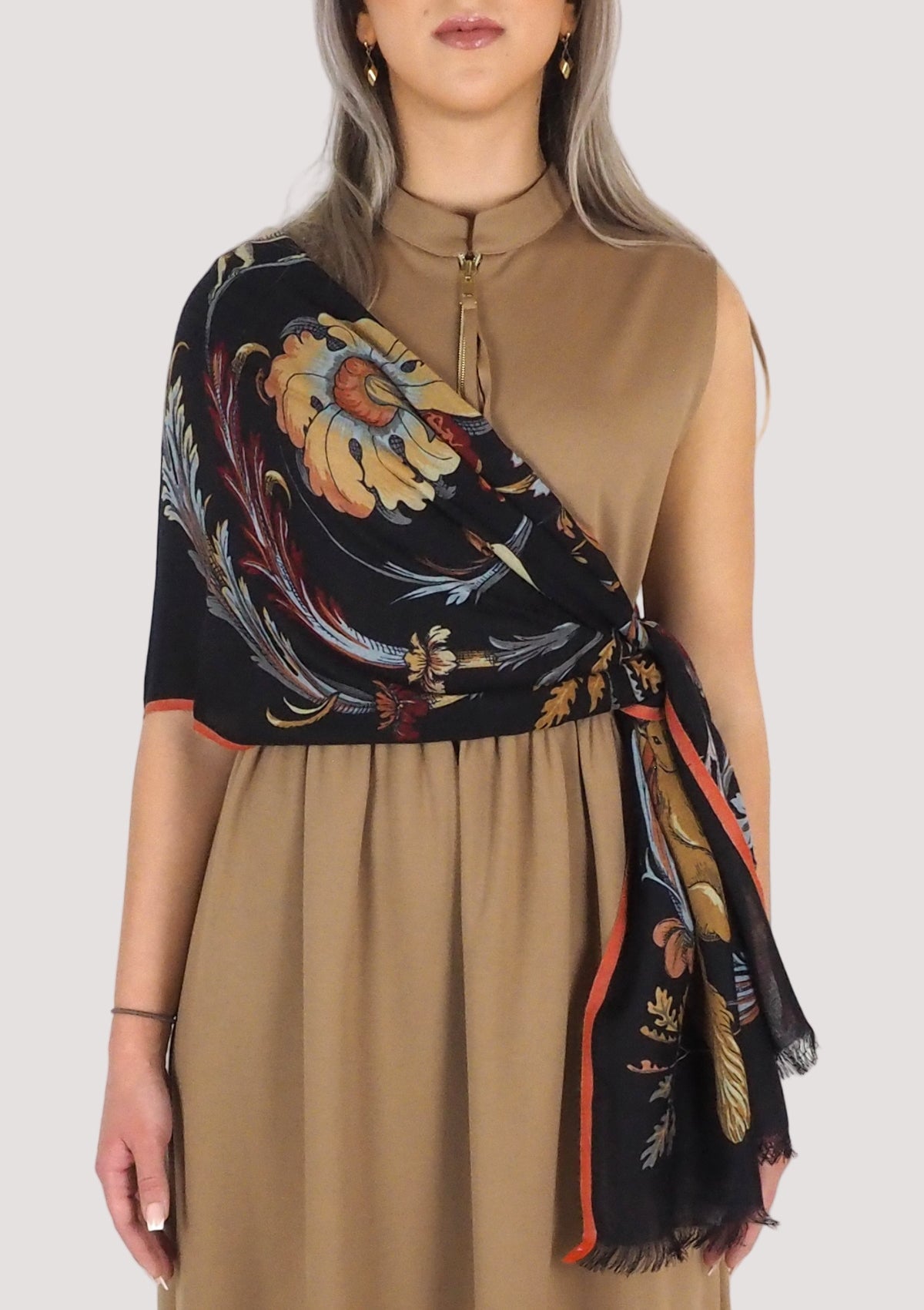 Schal aus Wolle mit Blumenmuster in Blau - Rococo Damen Accessoires Tücher & Schals Inoui E. 