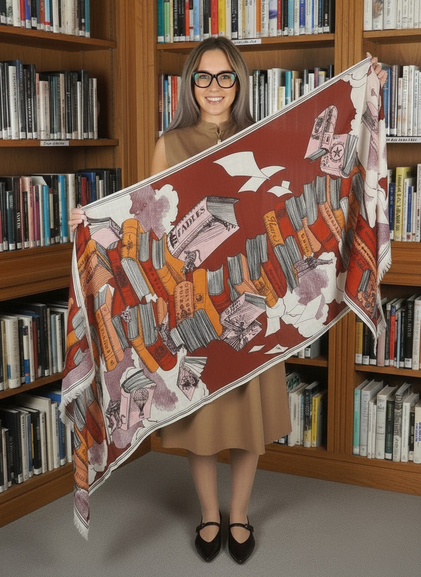 Schal aus Wolle mit Bücherturm in Rot - Editions Damen Accessoires Tücher & Schals Inoui E. 