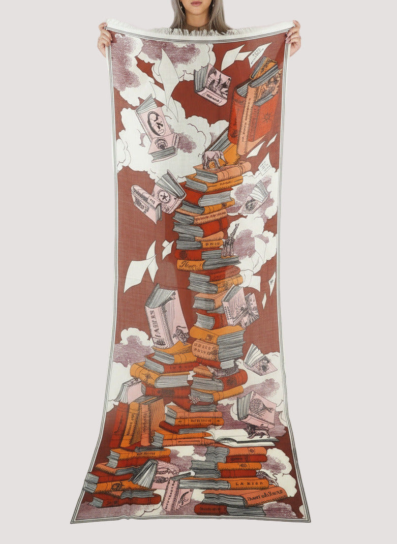 Schal aus Wolle mit Bücherturm in Rot - Editions Damen Accessoires Tücher & Schals Inoui E. 