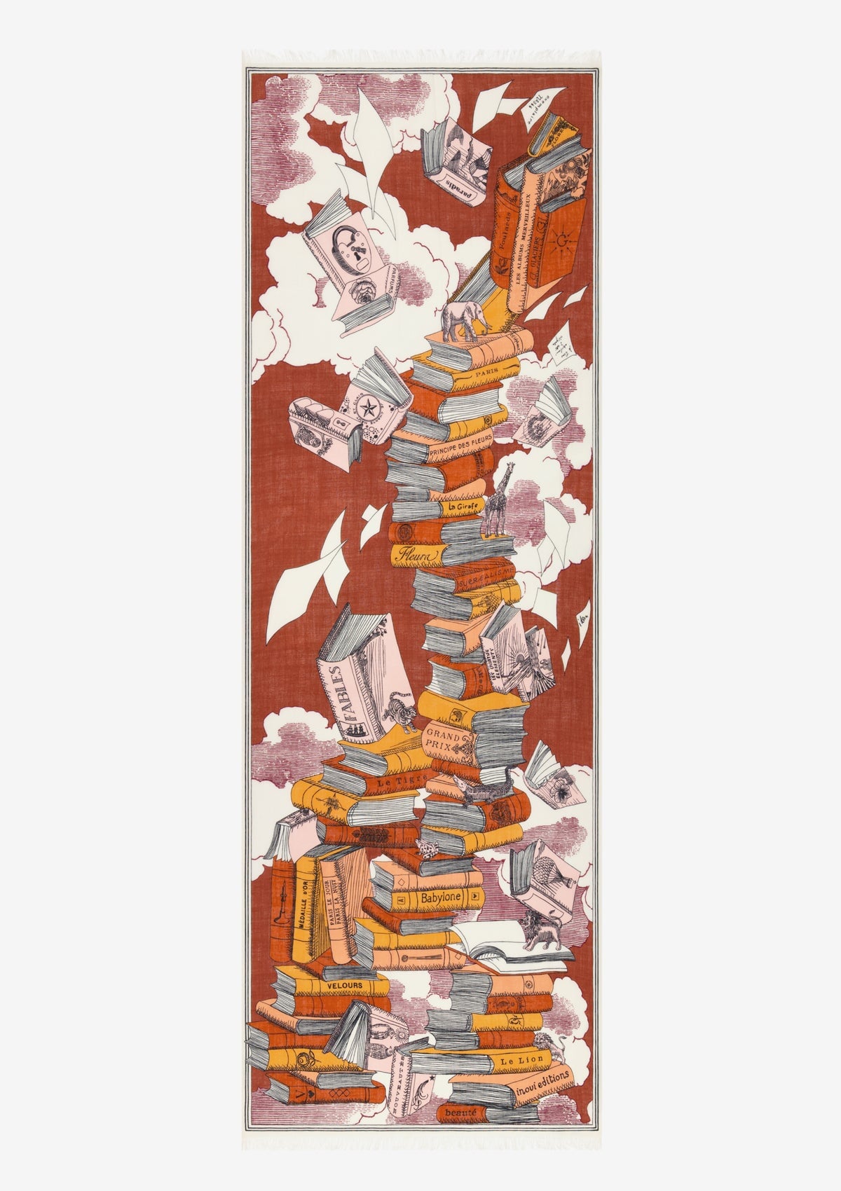 Schal aus Wolle mit Bücherturm in Rot - Editions Damen Accessoires Tücher & Schals Inoui E. 