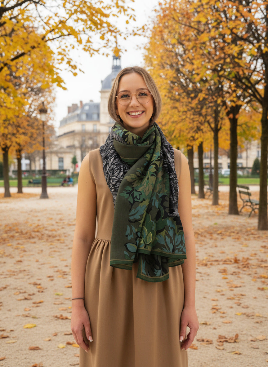 Schal aus Wolle mit Büffelmotiv in Khaki - Walter Damen Accessoires Tücher & Schals Inoui E. 
