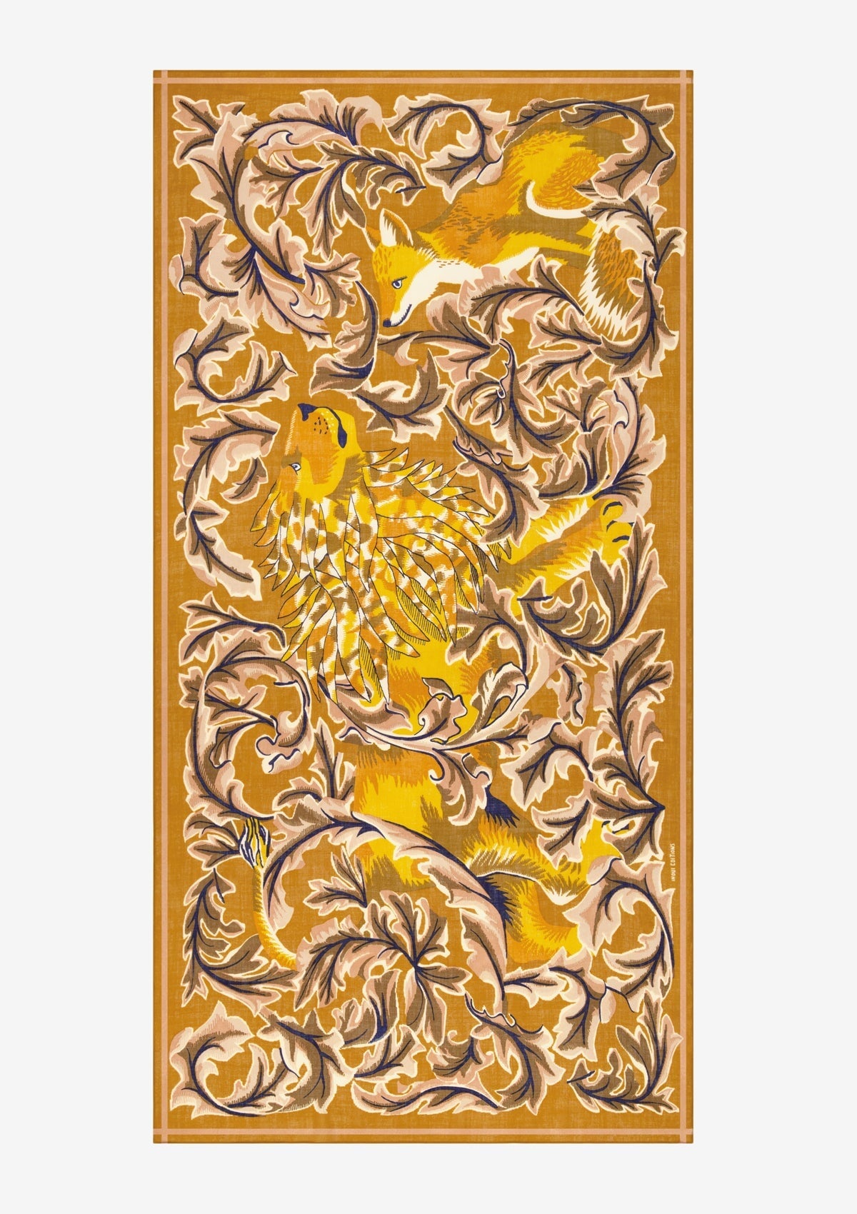 Schal aus Wolle mit einem Löwen & Fuchs in Gelb - Leonard Damen Accessoires Tücher & Schals Inoui E. 