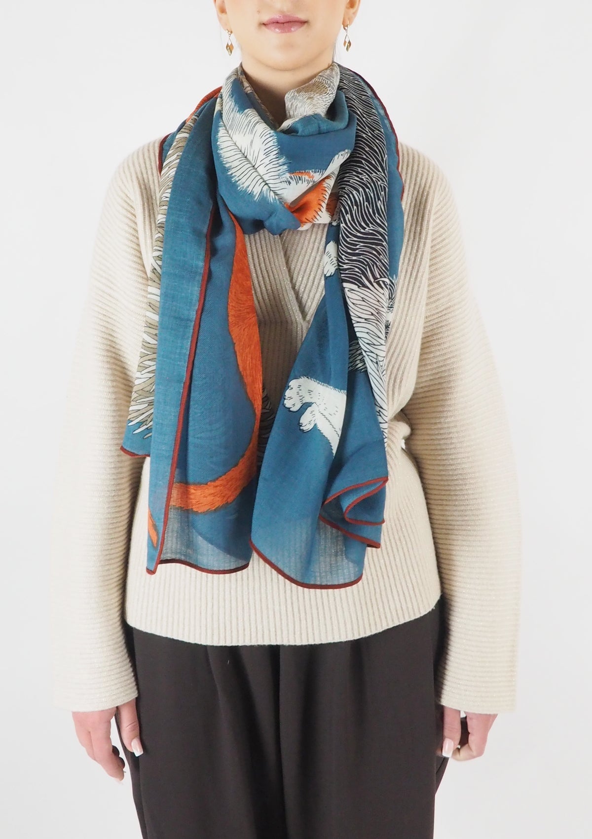 Schal aus Wolle mit Hundemotiv in Dunkelblau - Toutou Damen Accessoires Tücher & Schals Inoui E. 