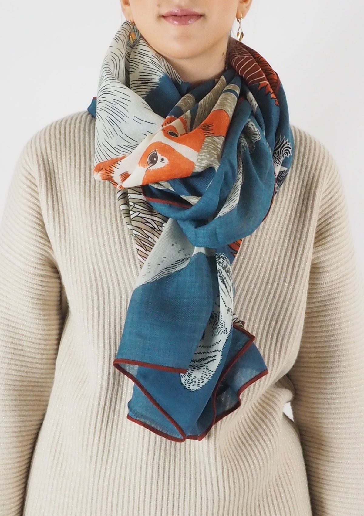 Schal aus Wolle mit Hundemotiv in Dunkelblau - Toutou Damen Accessoires Tücher & Schals Inoui E. 