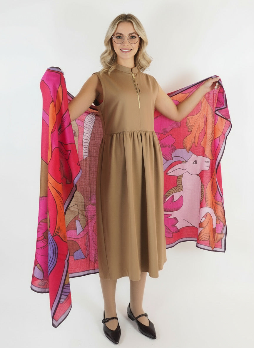 Schal aus Wolle mit Pferdemotiv in Rot - Cavale Damen Accessoires Tücher & Schals Inoui E. 