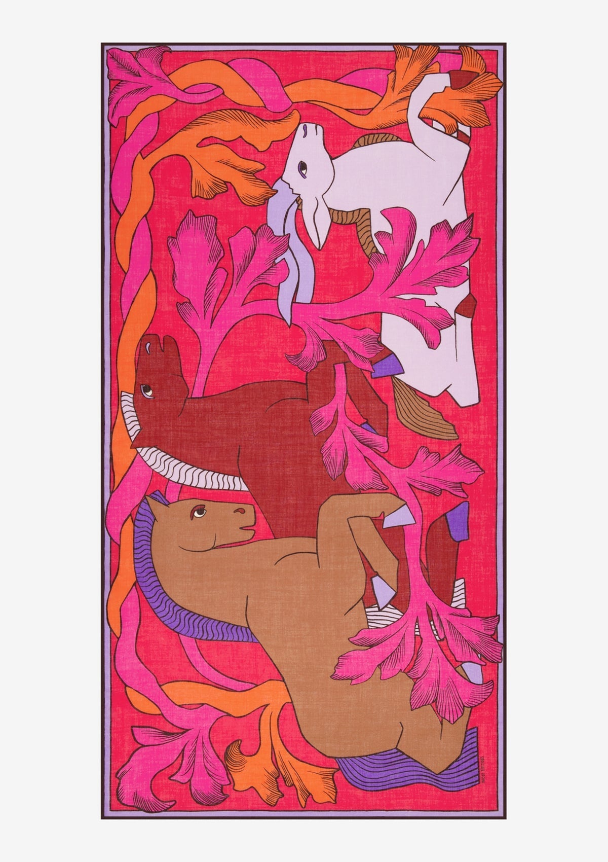 Schal aus Wolle mit Pferdemotiv in Rot - Cavale Damen Accessoires Tücher & Schals Inoui E. 