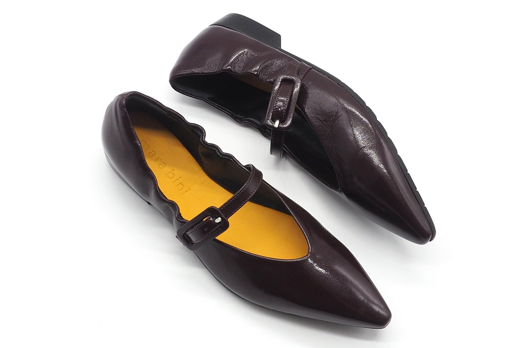 Schlanker Ballerina in Knautschlack mit Ristspange in Burgunder - 2 cm Damen Ballerinas Mara Bini 