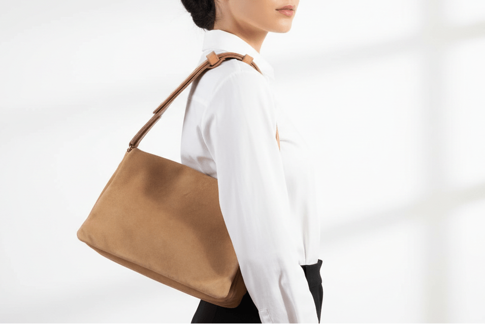 Schulter- & Crossbodytasche aus Nubukleder in Braun mit Vacchettaleder Taschen Crossbody & Schultertasche A.S. 98 
