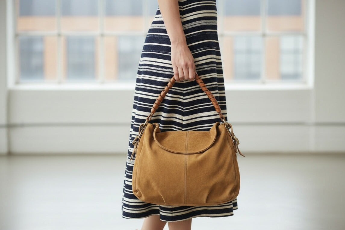 Schulter- & Crossbodytasche aus Nubukleder in Braun mit Vacchettaleder Taschen Crossbody & Schultertasche A.S. 98 
