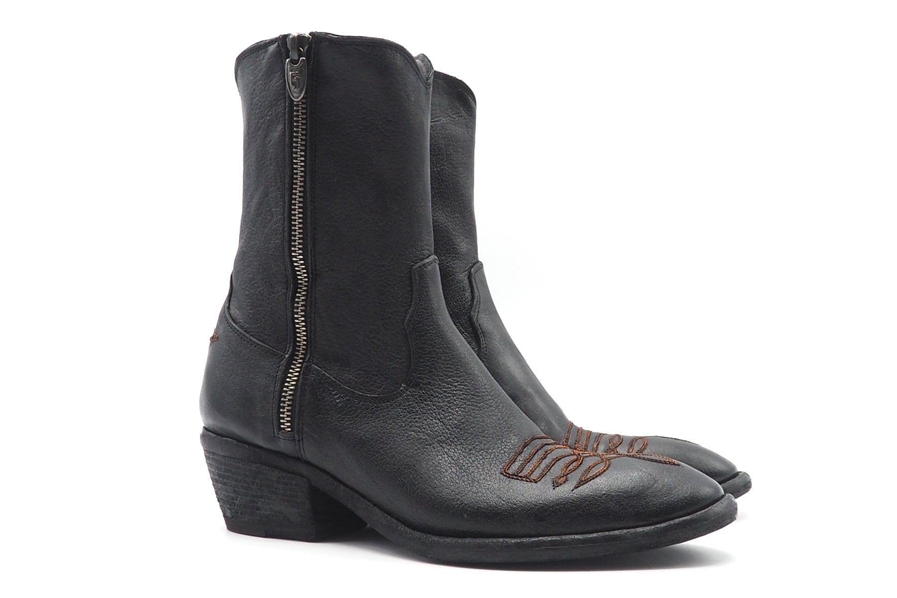 Schwarze Damen Stiefeletten im Westernstil mit Stickelementen in Bronce Damen Stiefeletten Fauzian Jeunesse 