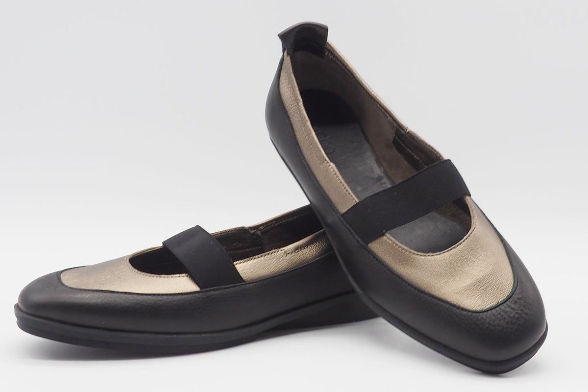 Softer Damen Ballerina aus Leder in Schwarz & Bronce - Dinova Damen Ballerinas Arche 
