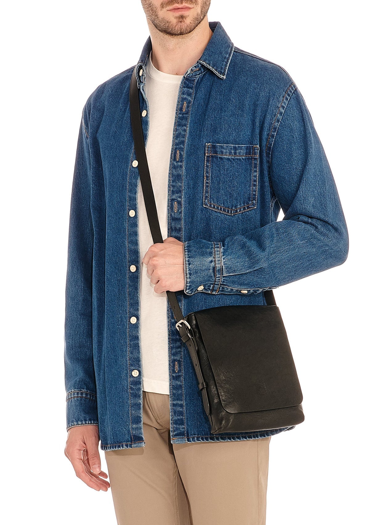 Sportliche Crossbodytasche mit verstellbaren Riemen aus schwarzem Naturleder - Brolio Taschen Crossbody & Schultertasche Il Bisonte 