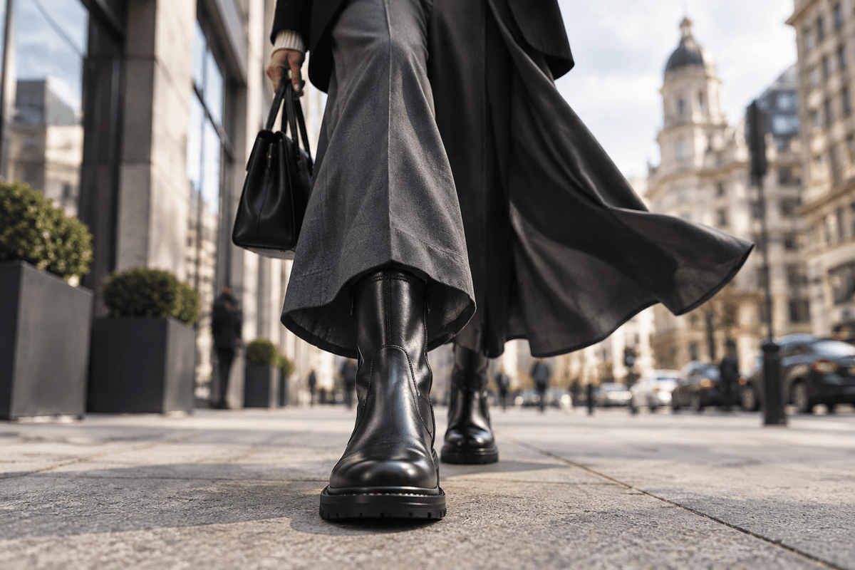 Stylischer Damen Kurzstiefel aus Lederstretch in Schwarz - Karreeform Damen Stiefeletten Truman´s 