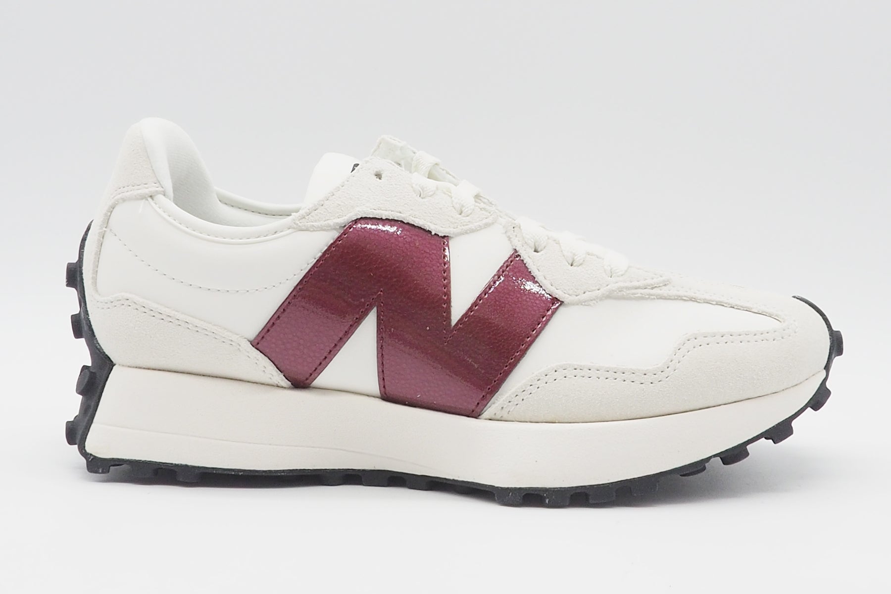 Stylischer Damen Sneaker 327 aus Leder in Weiß & Bordeaux Damen Sneaker New Balance 