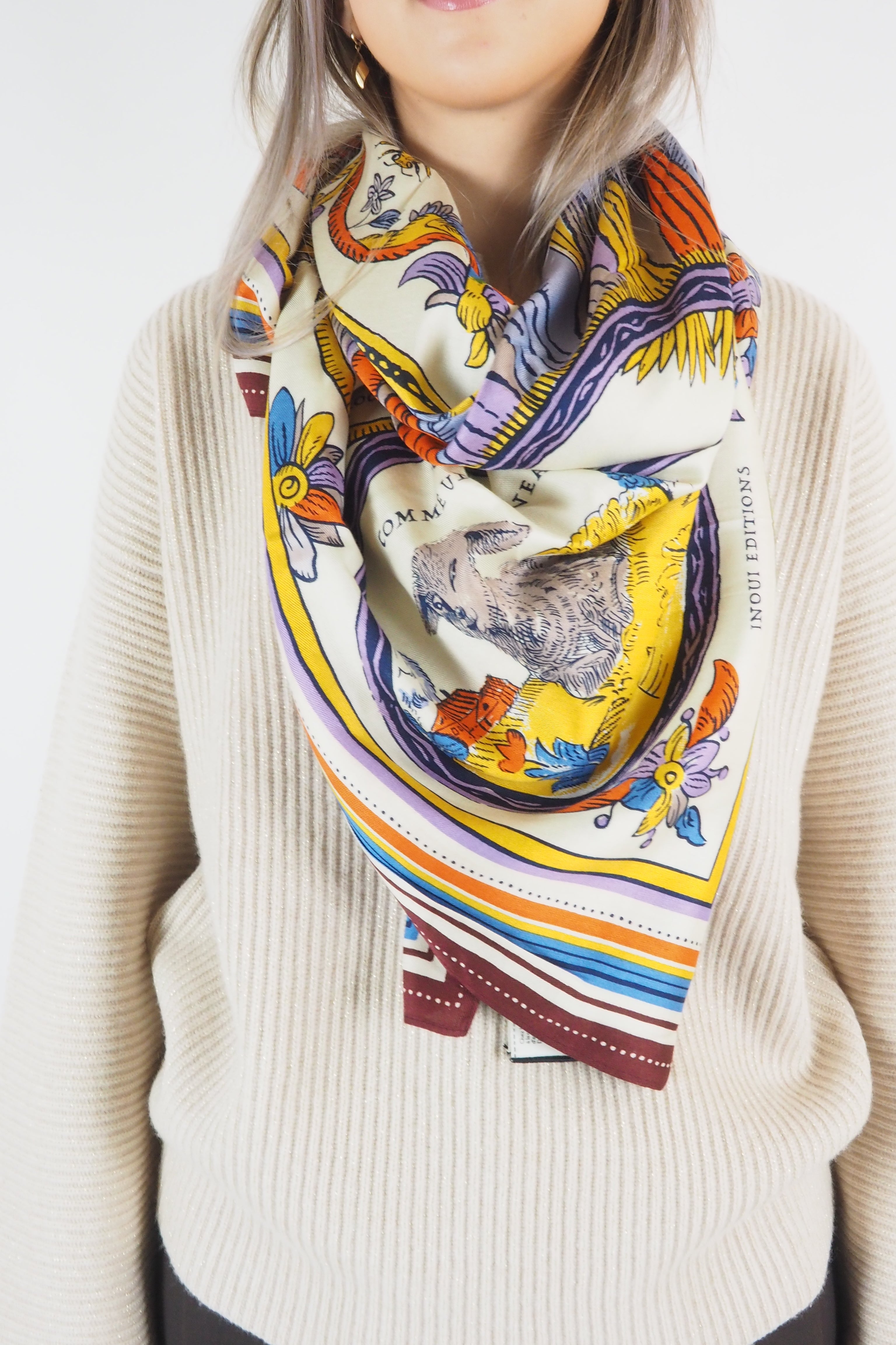 Tuch aus Seide & Modal mit Tieren in Multicolor - Chance Inoui Damen Accessoires Tücher & Schals Inoui E. 