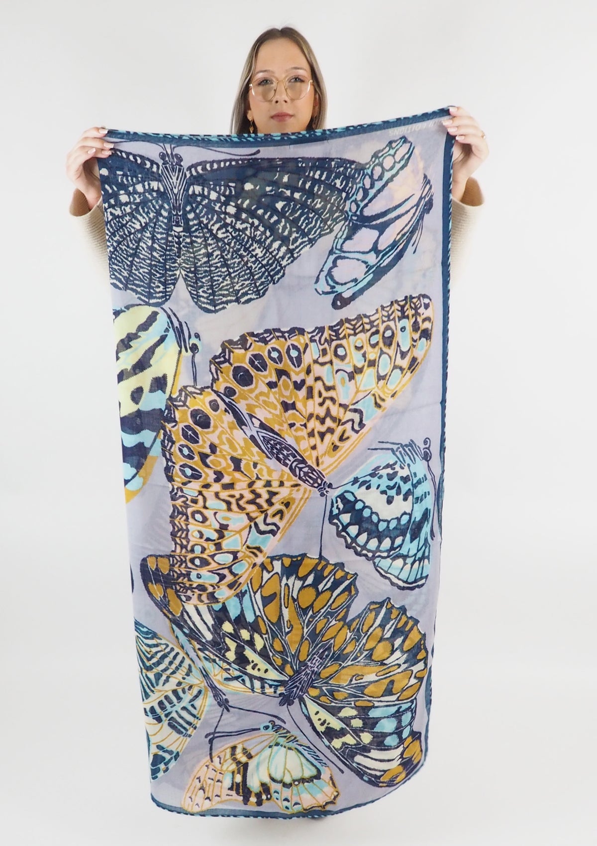 Tuch aus Wolle mit Schmetterlingen in Grau - Papillions Damen Accessoires Tücher & Schals Inoui E. 