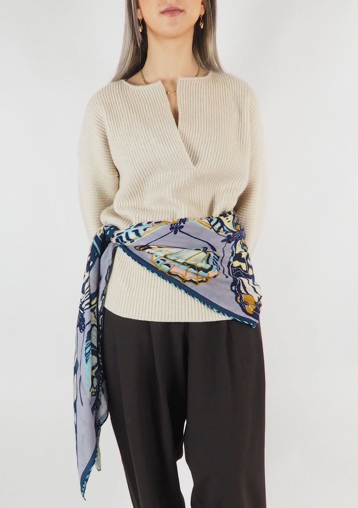 Tuch aus Wolle mit Schmetterlingen in Grau - Papillions Damen Accessoires Tücher & Schals Inoui E. 