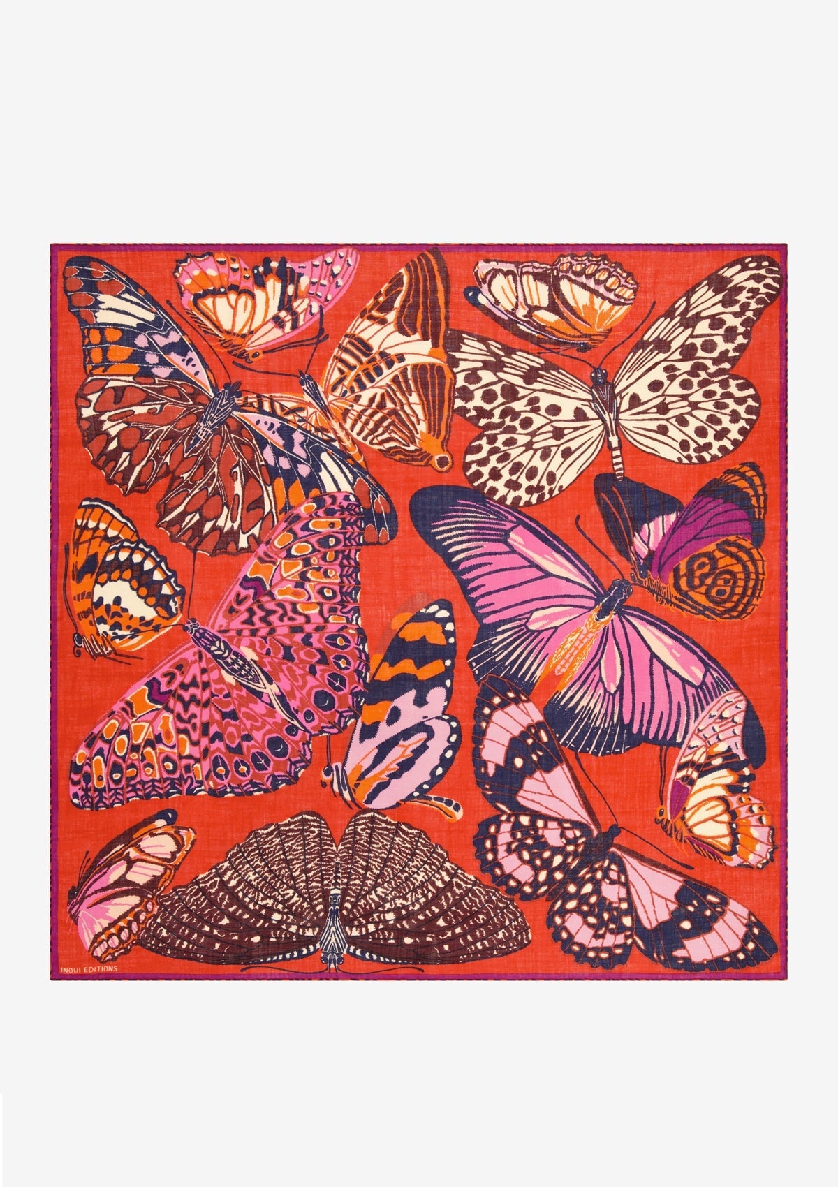 Tuch aus Wolle mit Schmetterlingen in Rot - Papillions Damen Accessoires Tücher & Schals Inoui E. 