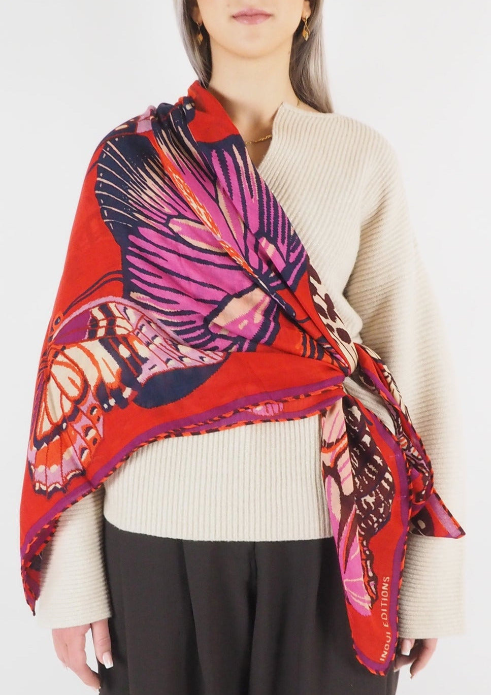 Tuch aus Wolle mit Schmetterlingen in Rot - Papillions Damen Accessoires Tücher & Schals Inoui E. 
