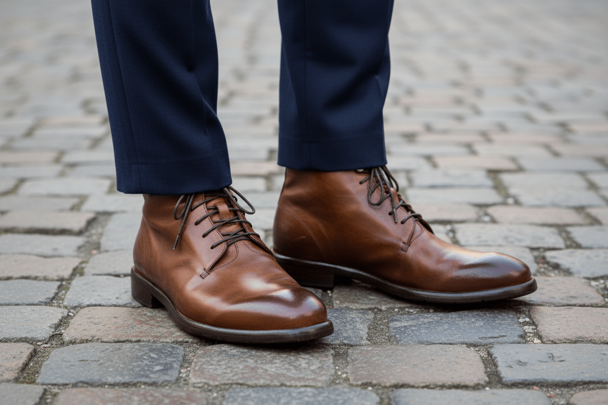 Von Hand gefertigte Herren Schnürstiefelette aus Leder in Cognac mit Zipp Herren Stiefeletten Lemargo 