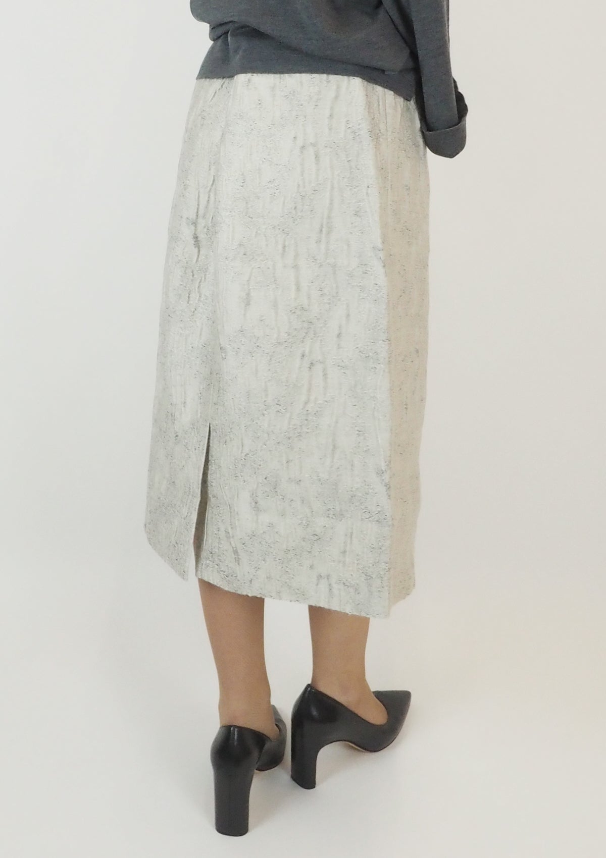 Wadenlanger Damenrock aus Mischfaser in Offwhite mit Jacquard-Blütenmuster Damen Rock Psophia 
