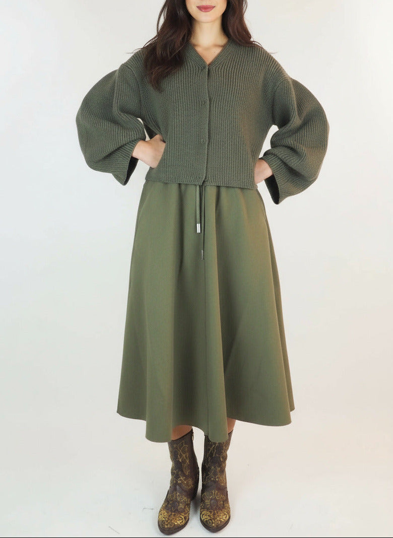 Wadenlanger Damenrock aus Polyester & Viskose in Kaki Damen Rock Psophia 