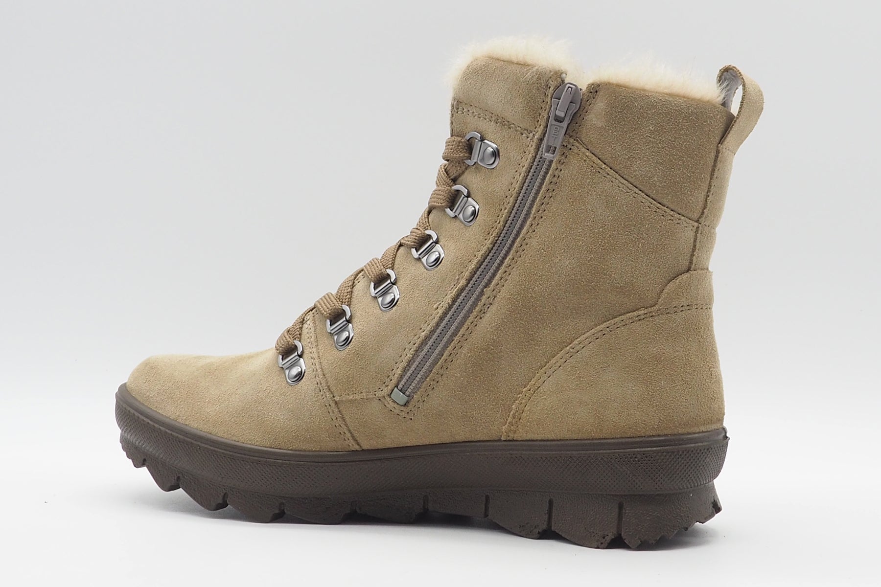 Wasserdichter Damen Schnürboot aus Velours in Beige mit Flauschfutter - Gore tex Damen Schnürboots Legero 