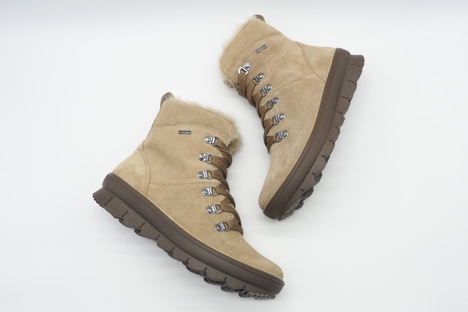 Wasserdichter Damen Schnürboot aus Velours in Beige mit Flauschfutter - Gore tex Damen Schnürboots Legero 