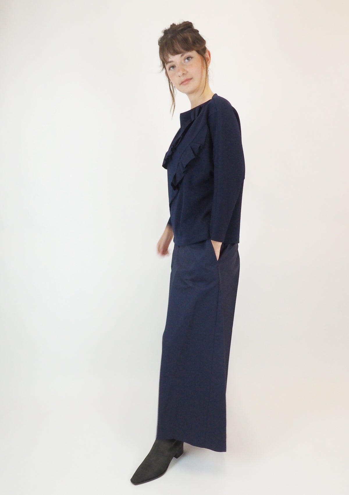 Weite Damenhose im Culotte-Stil aus 100% Baumwolle in Dunkelblau Damen Hose Psophia 