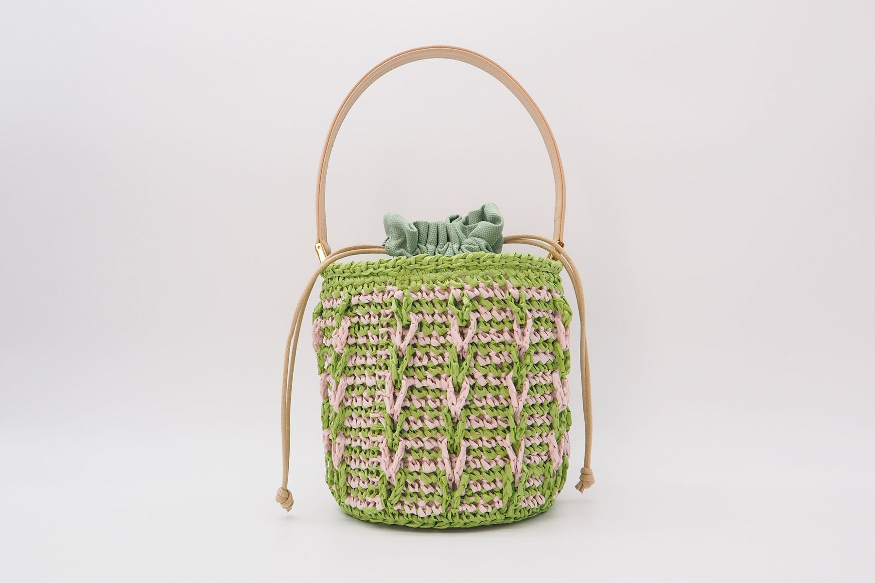 Crossbody-Tasche aus Bast und Baumwolle in Grün & Rosa Handtaschen Capaf