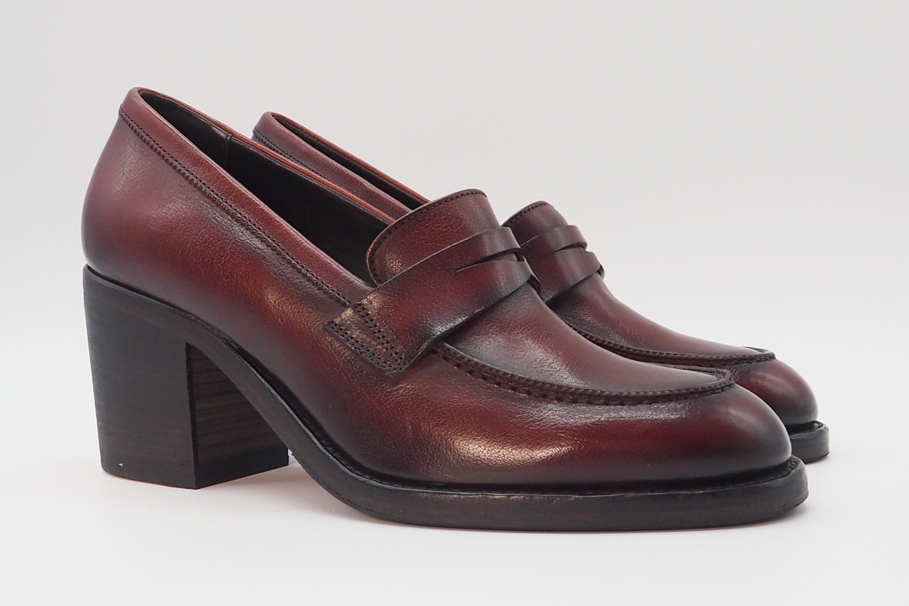 Damen Absatz-Loafer aus Glattleder in Bordeaux - Absatz 6cm Damen Loafers & Schnürer Pantanetti 