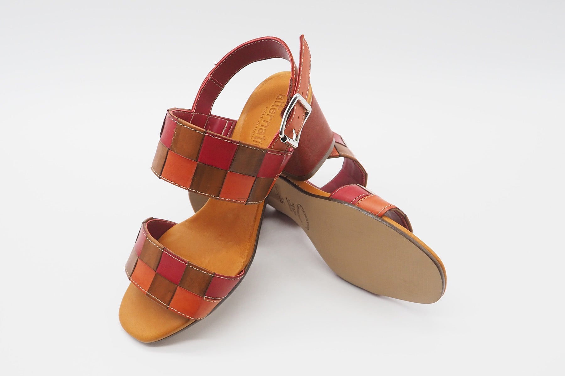 Damen Absatz-Sandale aus geflochtenem Leder in Rot, Braun & Orange Damen Sandalen Alternativa 