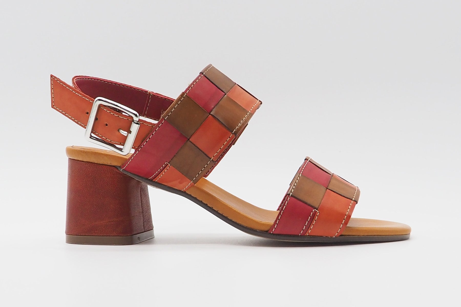 Damen Absatz-Sandale aus geflochtenem Leder in Rot, Braun & Orange Damen Sandalen Alternativa 
