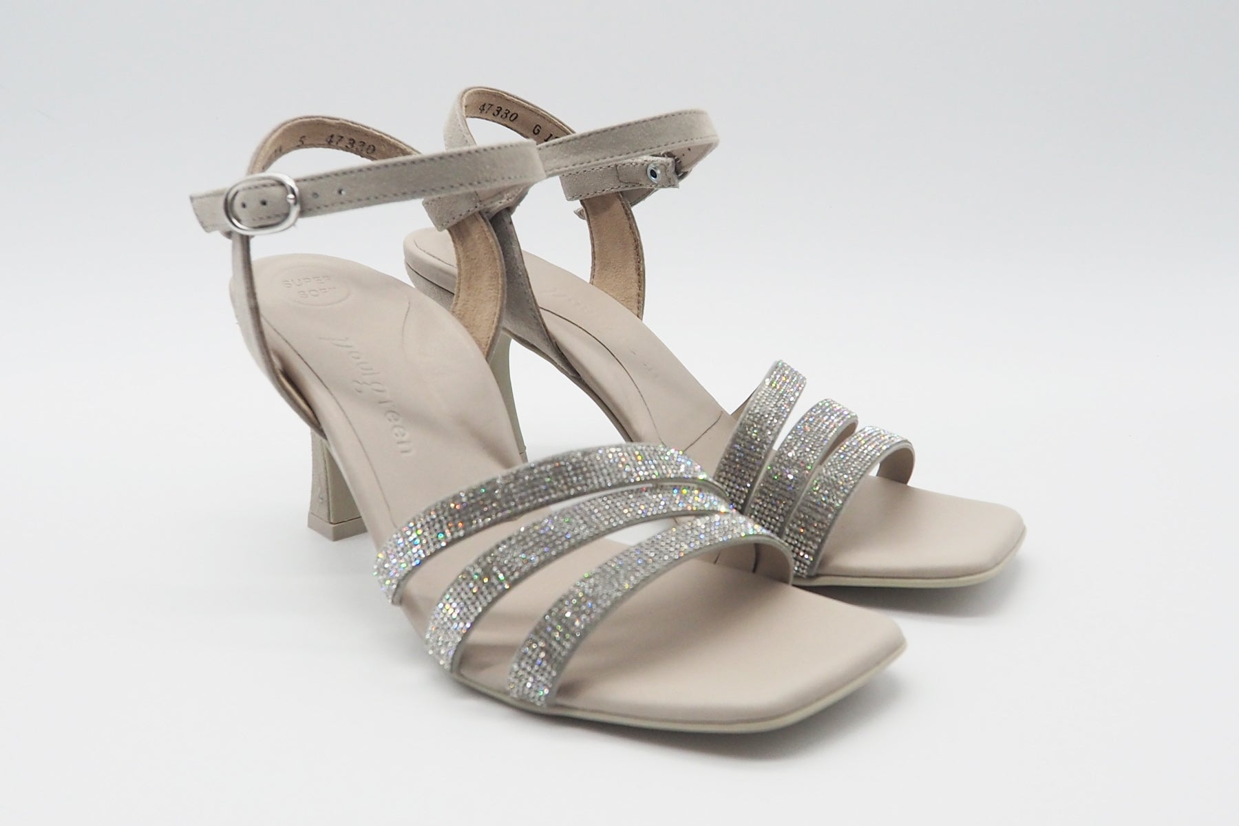 Damen Absatz-Sandale aus Veloursleder in Stone - Absatz 9cm Damen Sandalen Paul Green 