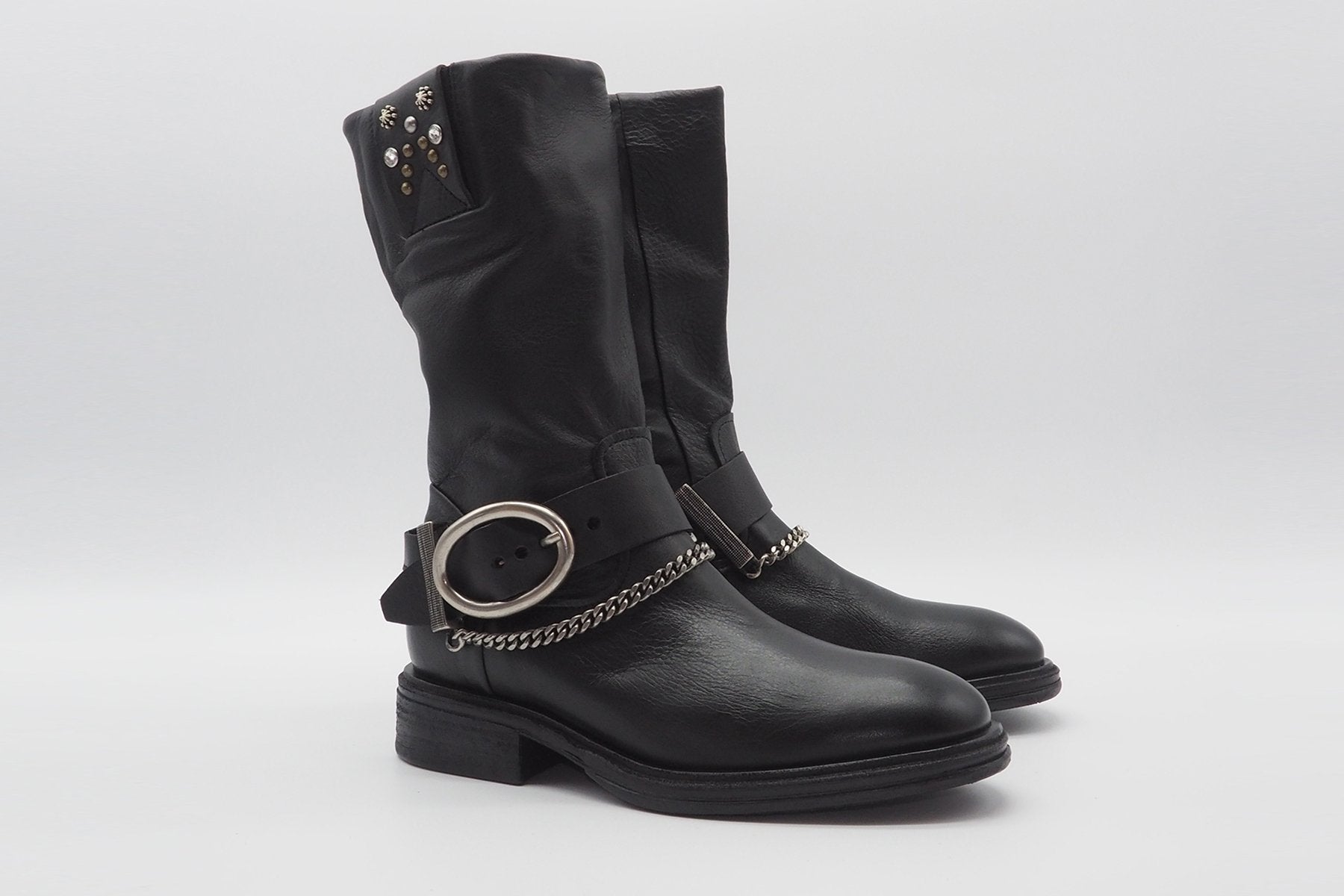 Damen Boots in Schwarz mit opulenter Schnalle & Kettendetail Damen Boots A.S. 98