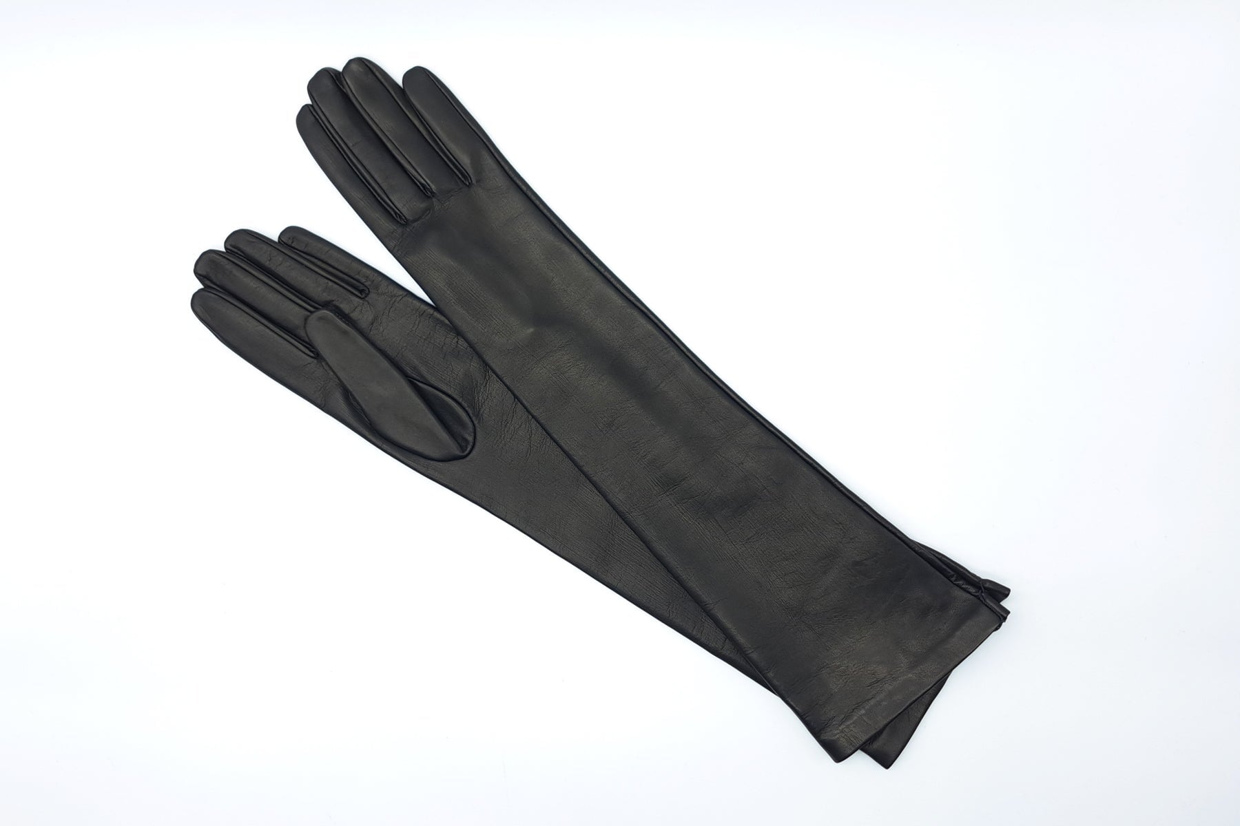 Damen Langschaft-Handschuhe aus Leder in Schwarz - Innenfutter Seide Damen Handschuhe Caridei 