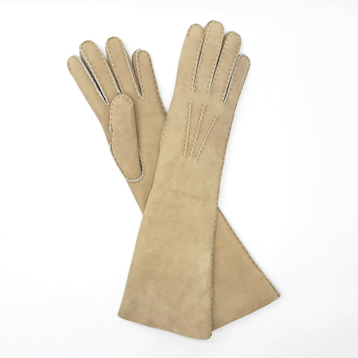 handschuhe mit sandfüllung C. Gloves | Damen Langschaft-Handschuhe aus Veloursleder in Sand